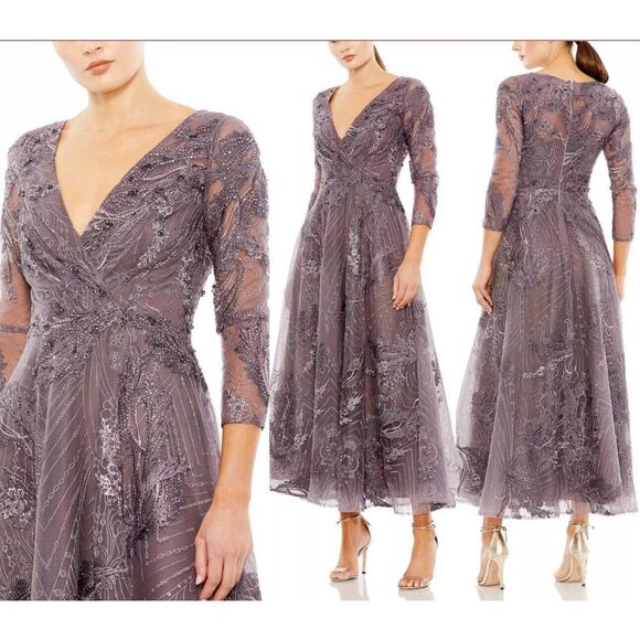 Mac Duggal Lavender Embroidered Midi Dress - Picture 1 of 12